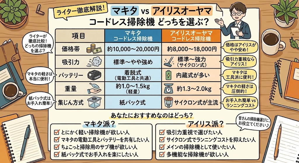 マキタとアイリスオーヤマの掃除機どっちがいい