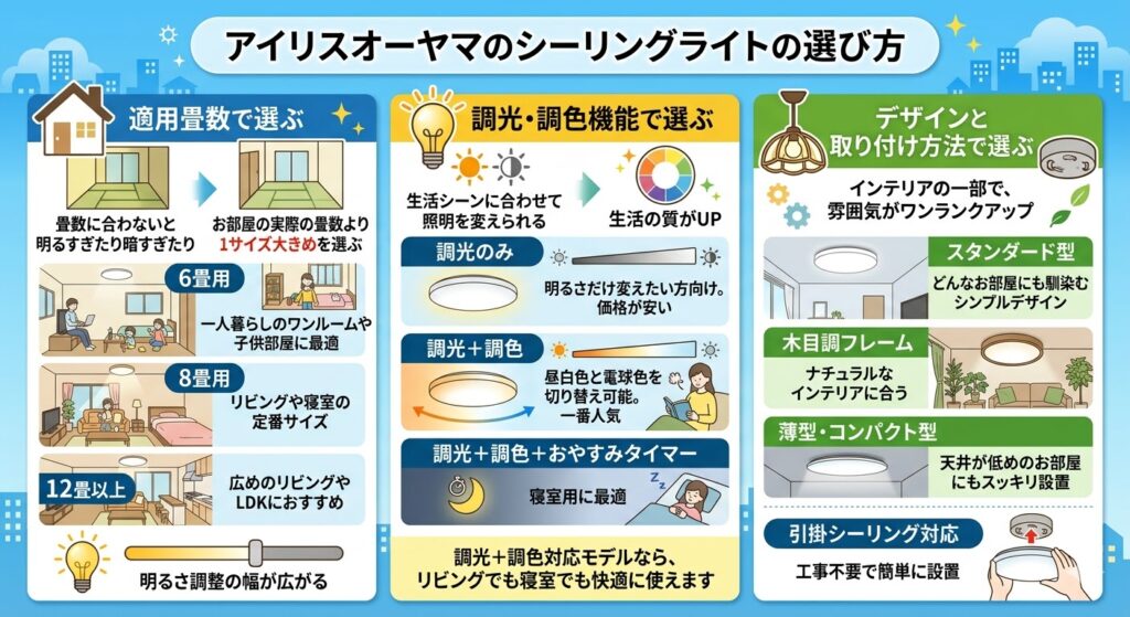 アイリスオーヤマのシーリングライトの選び方