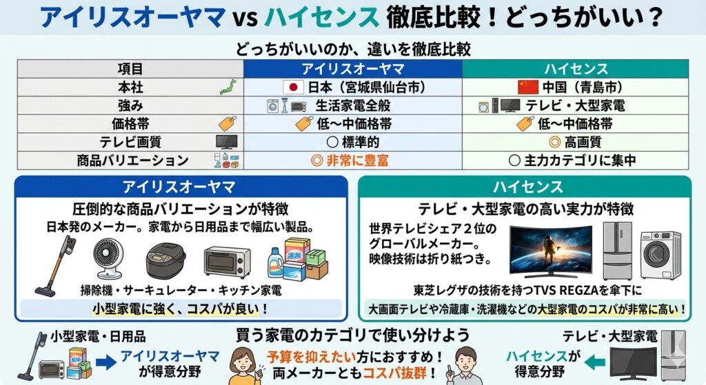 ハイセンスとアイリスオーヤマはどっちがいい？