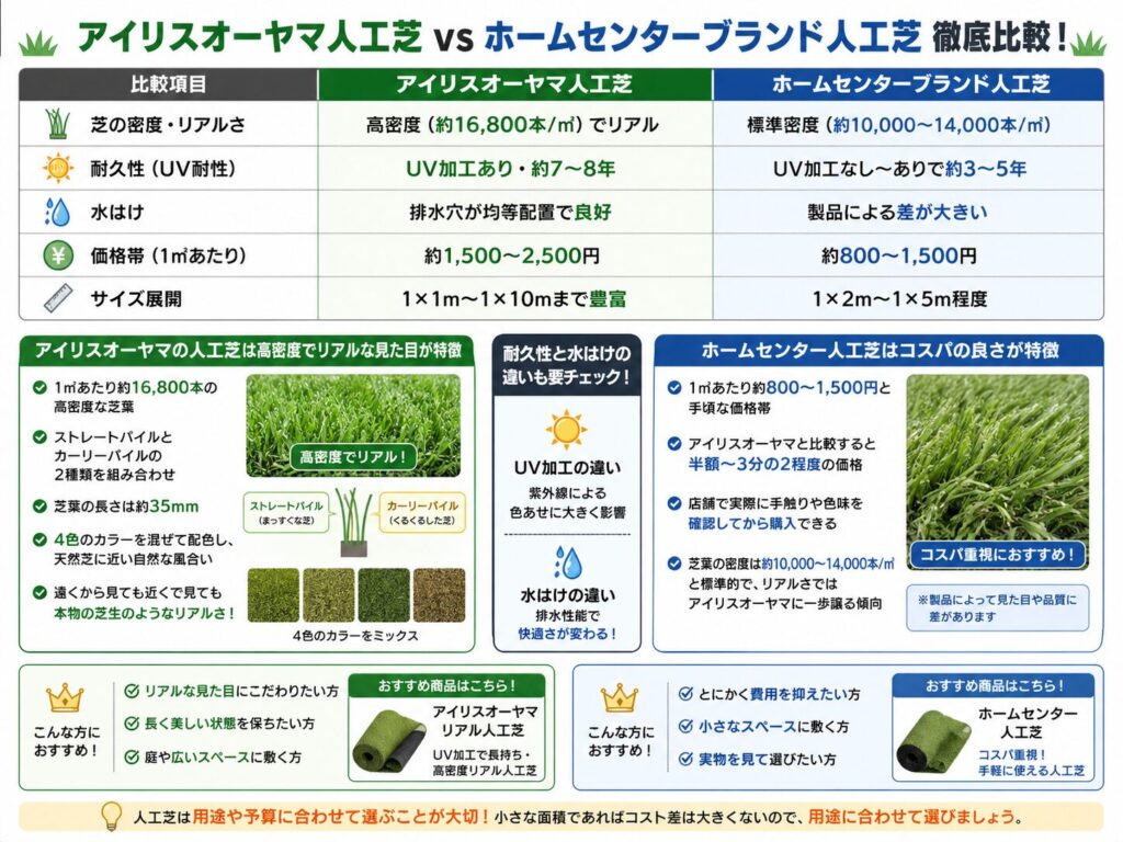 アイリスオーヤマの人工芝とホームセンター人工芝はどっちがいい?
